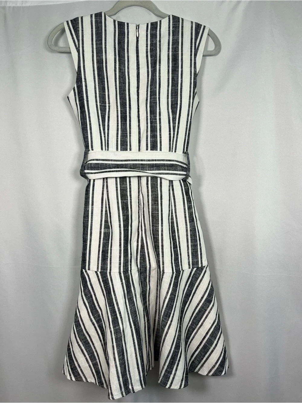 J crew striped linen blend belted fit & flare dress sz 2 coastal Americana - Picture 7 of 11